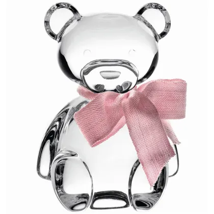 Picture Crystal sculpture of a teddy bear with a pink ribbon for the birth or baptism of a child in a gift box – Vista Alegre