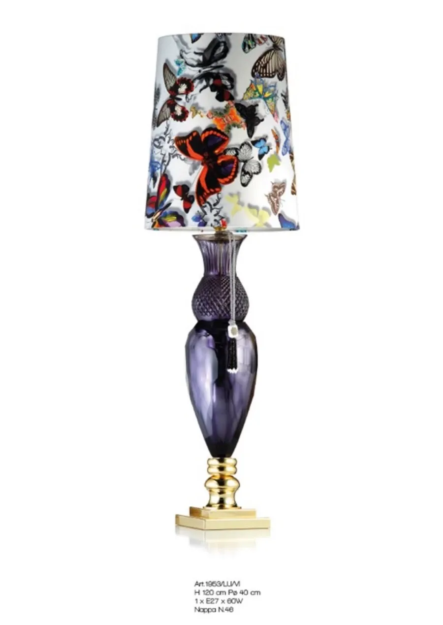 obrazek 1 Lampa stołowa z ciemnofioletowego ręcznie szlifowanego kryształu florenckiego z efektem lustra - Il Paralume Marina