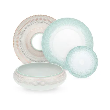 Zdjęcie Duży komplet zastawy obiadowej z porcelany z kolekcji Venezia z bogatym reliefowym  zdobieniem - Vista Alegre