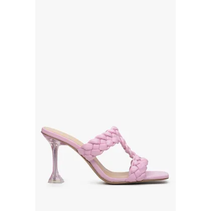 Zdjęcie Estro: Różowe klapki damskie z plecionymi paskami na obcasie