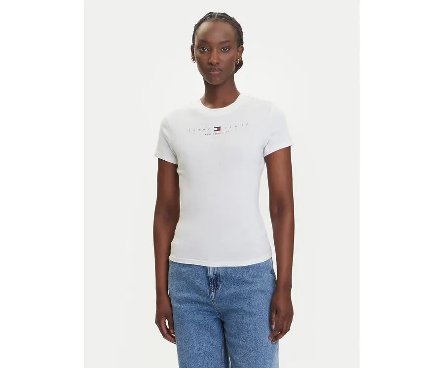 obrazek 1 Tommy Jeans T-Shirt Linear DW0DW21422 Écru Slim Fit