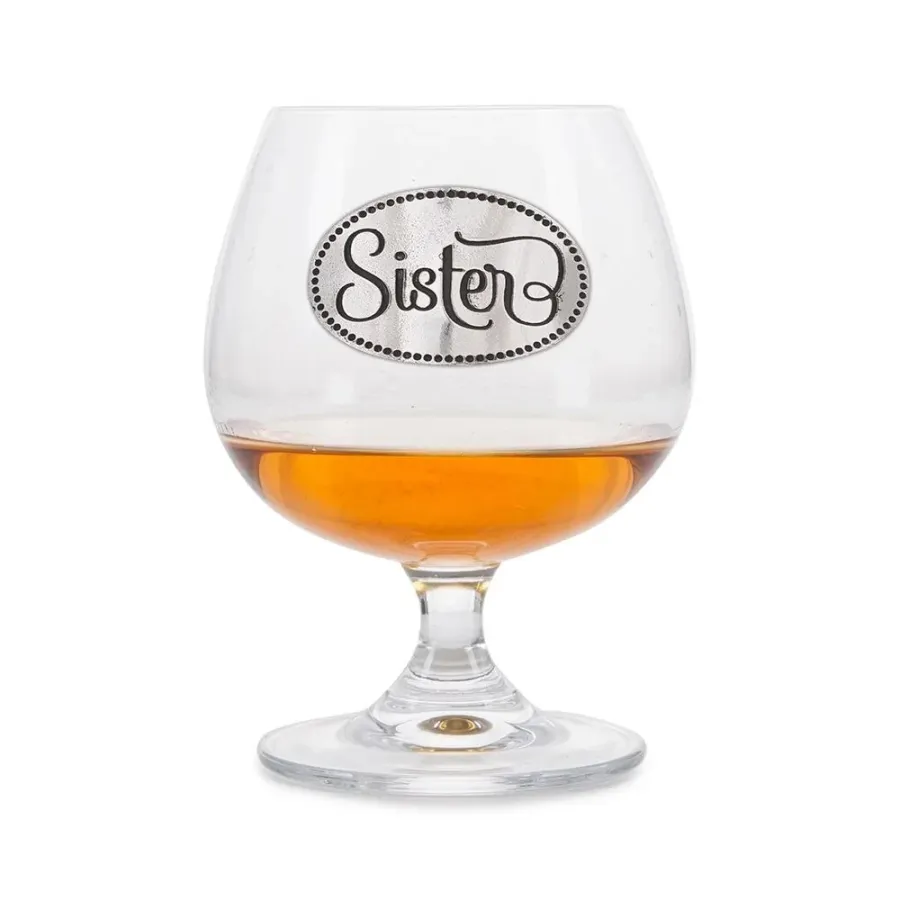 obrazek 1 Stylowy prezent dla wyjątkowej siostry - kieliszek do brandy z cynowym emblematem