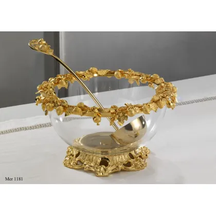 Zdjęcie Misa na sałatkę owocową w pozłacanym brązie i krysztale