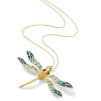 Picture Necklace Gold Plated Silver Yellow Cubic Zirconias Citrine Quartz Blue Enamel