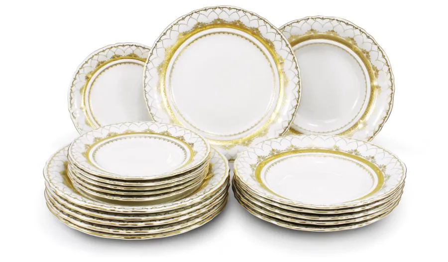 obrazek 1 Piękny stylowy 18-elementowy zestaw talerzy z porcelany z kolekcji Wedding sonata – Leander