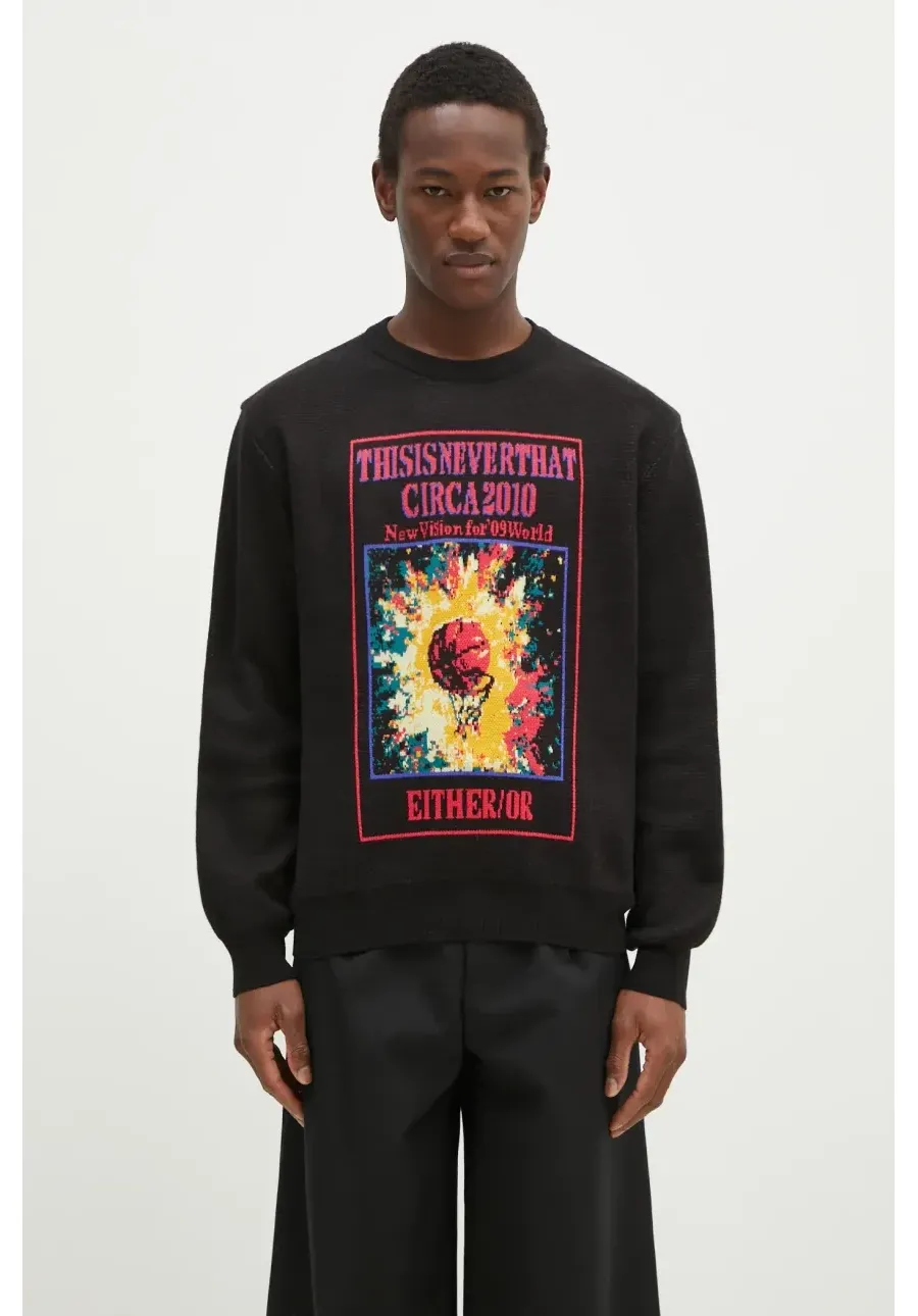 obrazek 1 thisisneverthat sweter z domieszką wełny Basketball Hoop Knit Sweater męski kolor czarny lekki TN243KKNPK04
