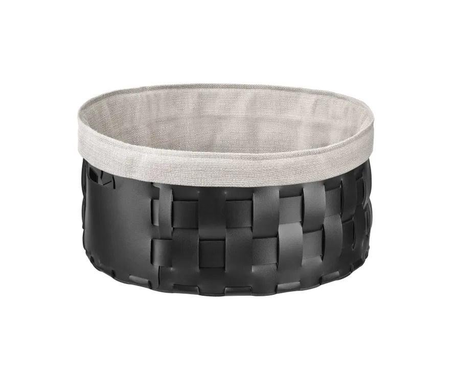 obrazek 3 Stylowy okrągły czarny kosz Bottega Ø40xH20 cm wykonany ze skóry