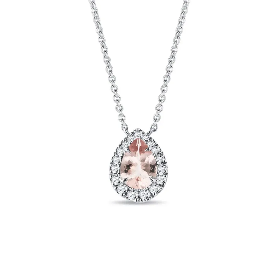 obrazek 1 Elegancki naszyjnik z białego złota z morganitem i diamentami KLENOTA