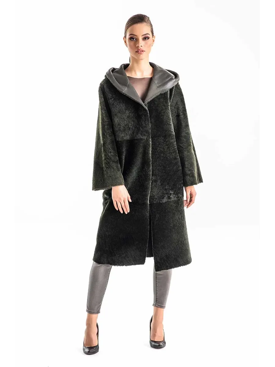 picture 8 Reversible coat with a hood made of lamb fur - A&A Vesa