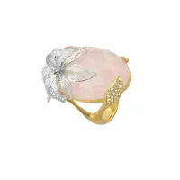 Picture Wonderful ring 18K gold-plated and silver-plated silver White zircons Rose quartz