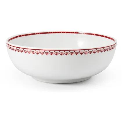 Zdjęcie Stylowa miska na sałatkę z porcelany z czerwonym geometrycznym zdobieniem - Leander