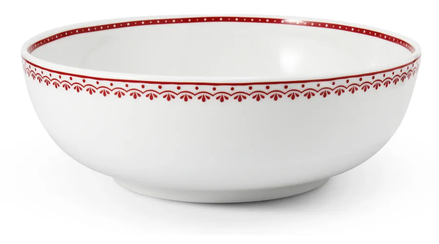 obrazek 1 Stylowa miska na sałatkę z porcelany z czerwonym geometrycznym zdobieniem - Leander