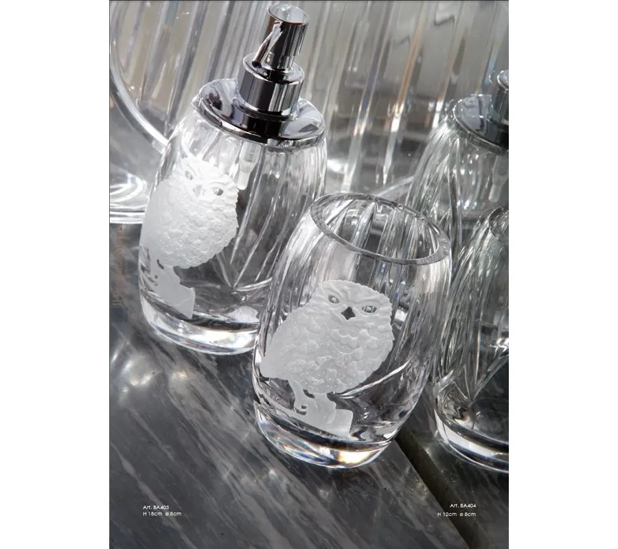 obrazek 4 Włoski kryształowy pojemnik na szczoteczki z ręcznie grawerowaną figurką sowy – Il Paralume Marina