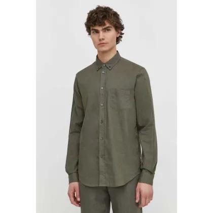 Zdjęcie Samsoe Samsoe koszula lniana męska kolor zielony regular z kołnierzykiem button-down