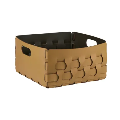 Zdjęcie Nowoczesny kosz Dubai 35x35xH20 cm z plecionymi bokami w kolorze musztardowym