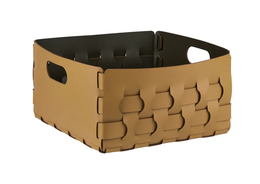 obrazek 1 Nowoczesny kosz Dubai 35x35xH20 cm z plecionymi bokami w kolorze musztardowym