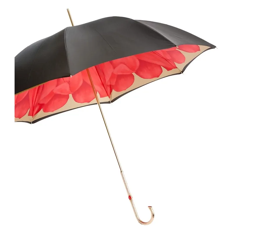 obrazek 8 Elegancki czarny parasol damski zdobiony pięknym motywem kwiatu – Pasotti