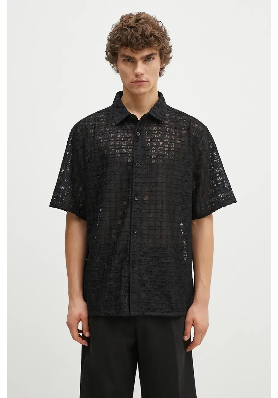 obrazek 1 PLEASURES koszula Lacy Button Down męska kolor czarny relaxed z kołnierzykiem klasycznym P24F050