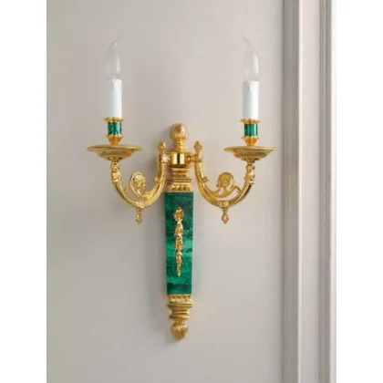 Zdjęcie Oryginalna lampa ścienna z pozłanego brązu i malachitu