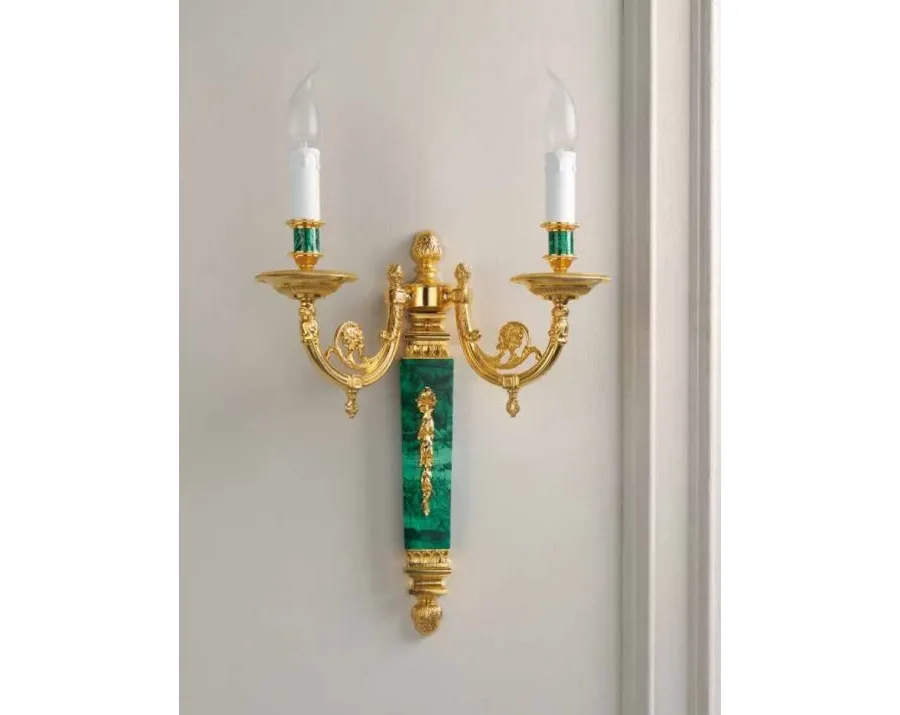 obrazek 1 Oryginalna lampa ścienna z pozłanego brązu i malachitu
