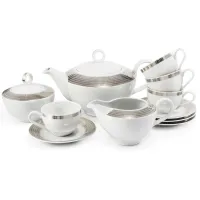 Zdjęcie Nowoczesny 11-elementowy zestaw do herbaty z porcelany ze srebrnym zdobieniem z kolekcji Angel wings – Leander