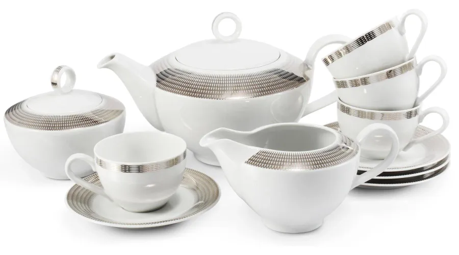 obrazek 1 Nowoczesny 11-elementowy zestaw do herbaty z porcelany ze srebrnym zdobieniem z  kolekcji Angel wings – Leander