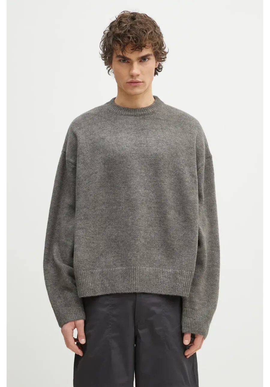 obrazek 1 MKI MIYUKI ZOKU sweter z domieszką wełny Mohair Blend Knit Crew męski kolor szary MOHAIR.BLEND.KNIT.CR.BR