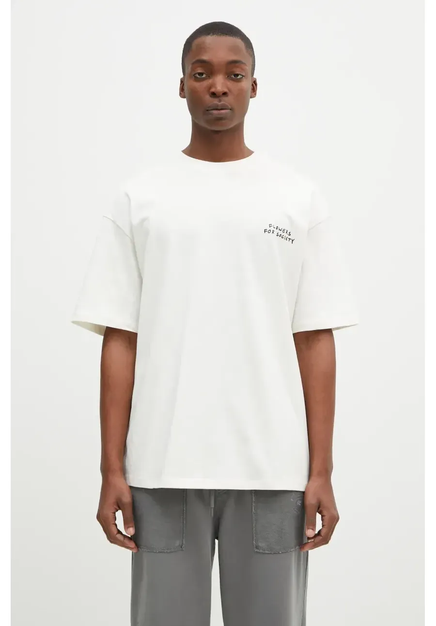 obrazek 1 Flowers for Society t-shirt bawełniany Basic męski kolor beżowy z nadrukiem FFSAPP122