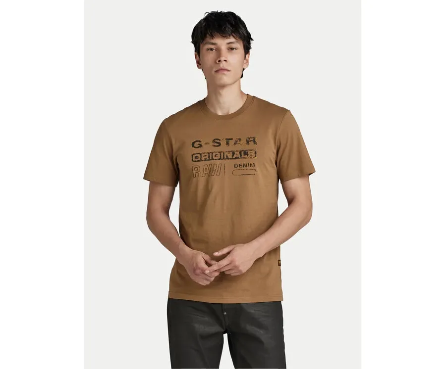 obrazek 1 G-Star Raw T-Shirt Distressed D24420-336-7172 Brązowy Slim Fit
