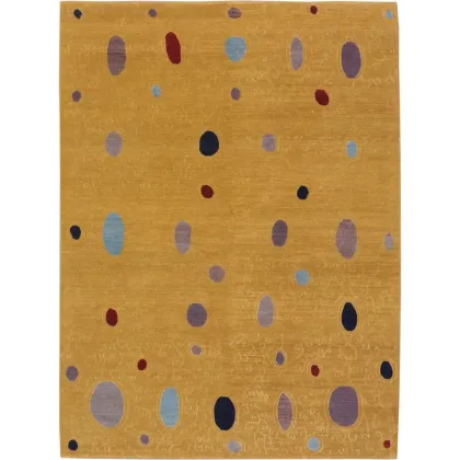 Zdjęcie Złocisty dywan z wełny i jedwabiu w barwne owalne plamy