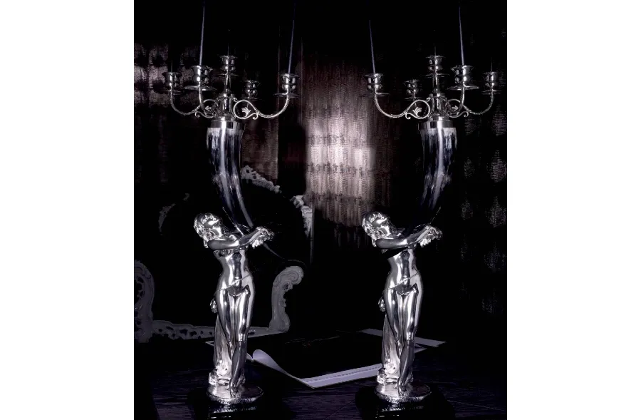 obrazek 1 Prestiżowy 5 ramienny świecznik z rzeźbami - marmurowy pył, poroże