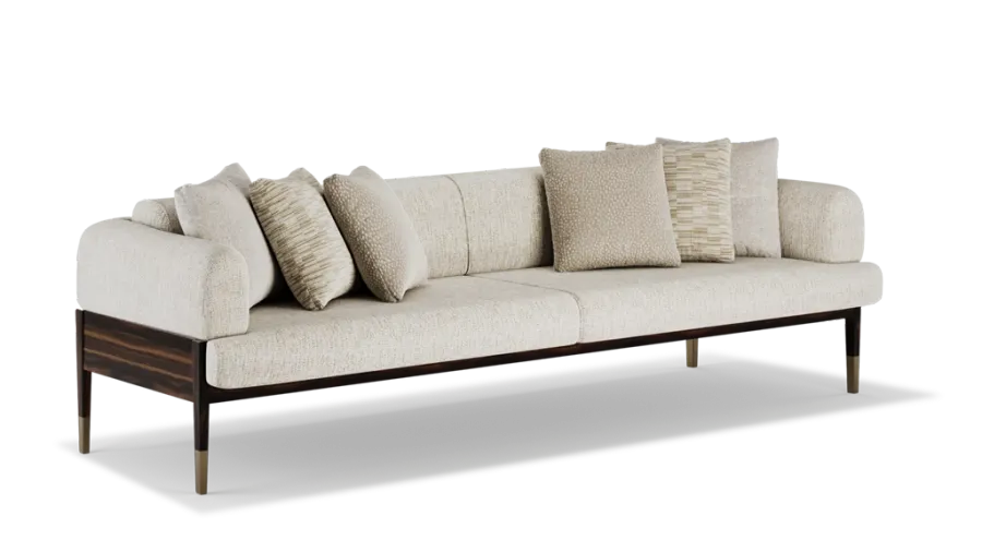 obrazek 4 Wyjątkowa tapicerowana sofa z drewnianą konstrukcją i metalowymi detalami