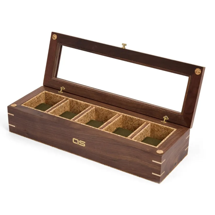 obrazek 1 Oryginalne drewniane pudełko Flatiron II Analog Shift Walnut na 5 zegarków
