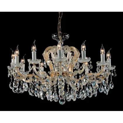 Zdjęcie Ekskluzywny żyrandol Mariateresa z pozłacaną metalową ramą pokrytą szklanymi ramionami i przezroczystymi kryształowymi zawieszkami - Il Paralume Marina