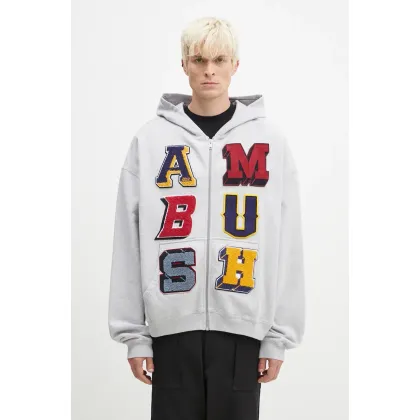 Zdjęcie AMBUSH bluza Zip Up Sweatshirt męska kolor szary z kapturem z aplikacją BMBE003F24FLE0020505