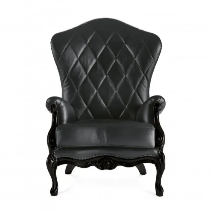Zdjęcie Czarny skórzany fotel w stylu barokowym - Sevensedie