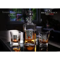 Zdjęcie Karafka  i szklanki  do whisky Quadro z bursztynem i inicjałem