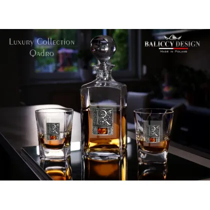 Zdjęcie Karafka  i szklanki  do whisky Quadro z bursztynem i inicjałem