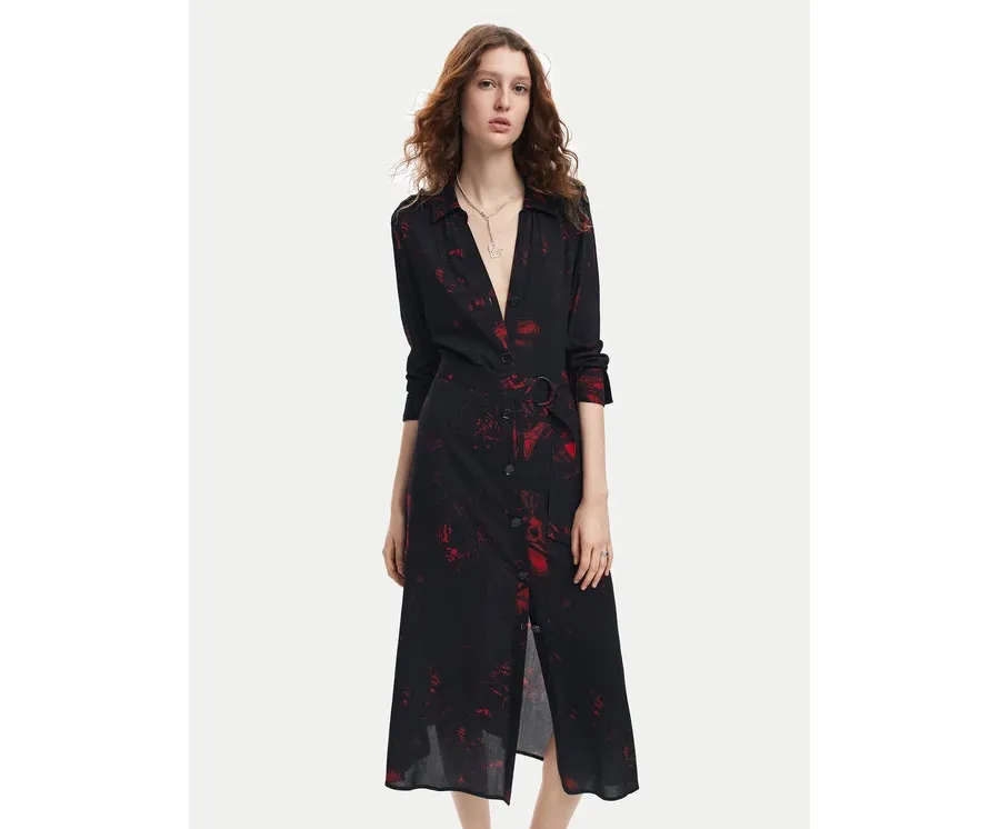 obrazek 1 Desigual Sukienka koszulowa Scribbles Lacroix 24WWVW38 Czarny Regular Fit
