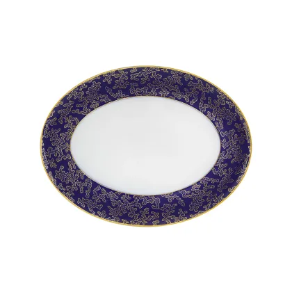 Zdjęcie Granatowo-biały mały owalny talerz Caillouté z porcelany ze złotym wzorem - Vista Alegre