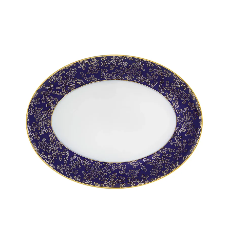 obrazek 1 Granatowo-biały mały owalny talerz Caillouté z porcelany ze złotym wzorem - Vista Alegre