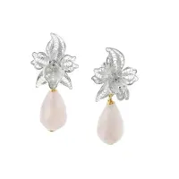 Picture Stylish earrings 18K gold plated sterling silver and silver Rose quartz stone diameter 1x1.4