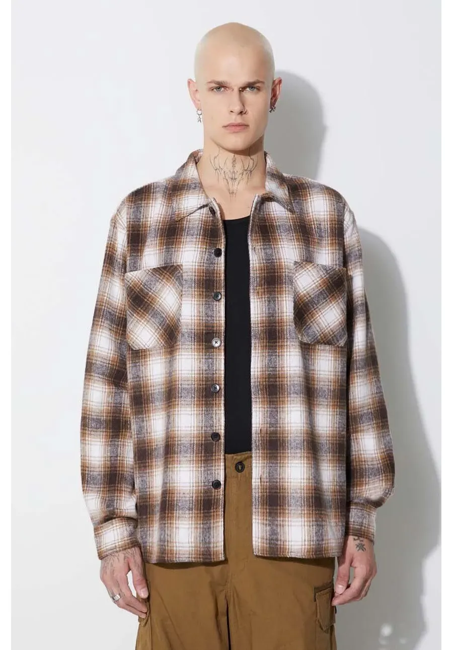 obrazek 1 Taikan koszula Heavyweight Plaid Shirt męska kolor brązowy regular z kołnierzykiem klasycznym TW0003.BRN