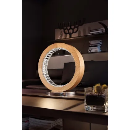Picture Oval LED lamp for a room made of oak wood