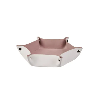 Zdjęcie Stylowy ośmiokątny organizer na drobiazgi ze skóry w kolorze perłowym