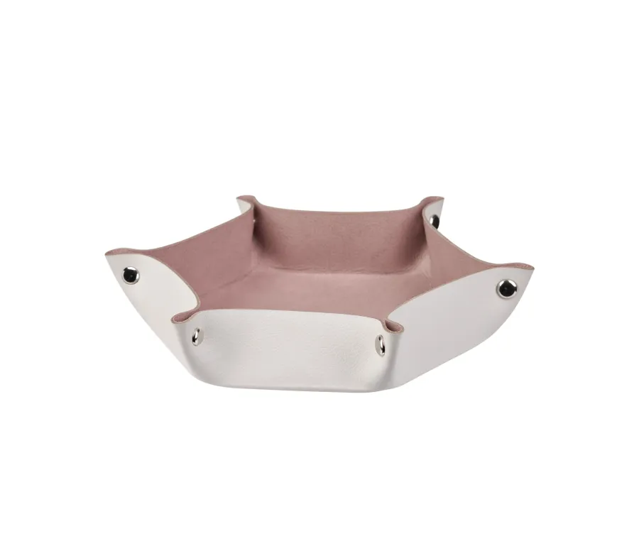 obrazek 1 Stylowy ośmiokątny organizer na drobiazgi ze skóry w kolorze perłowym