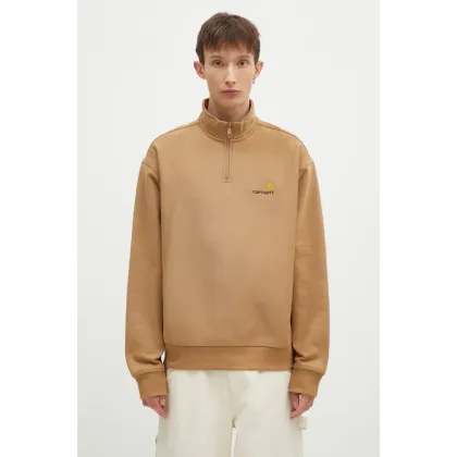 Zdjęcie Carhartt WIP bluza Half Zip American Script Sweat męska kolor brązowy gładka I027014.2FSXX