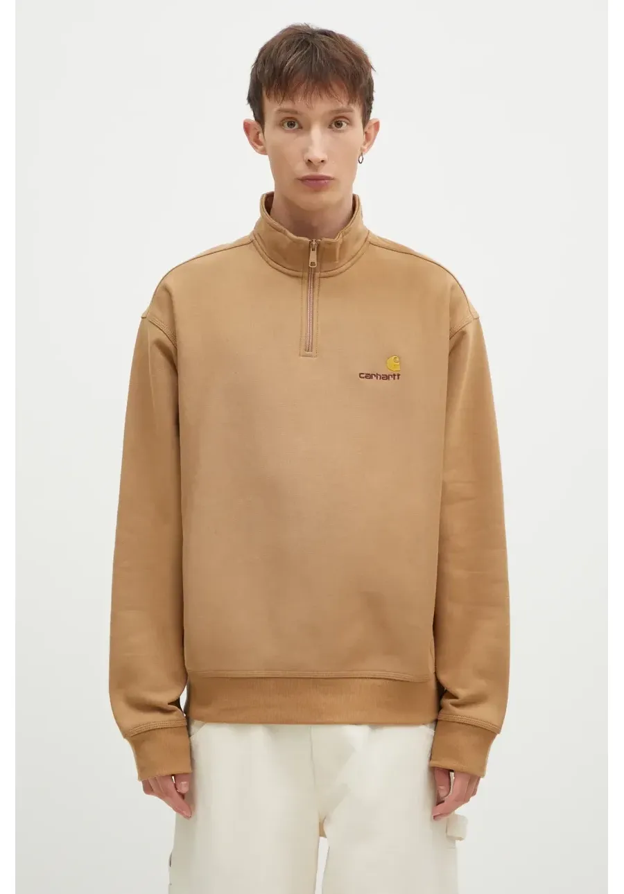 obrazek 1 Carhartt WIP bluza Half Zip American Script Sweat męska kolor brązowy gładka I027014.2FSXX