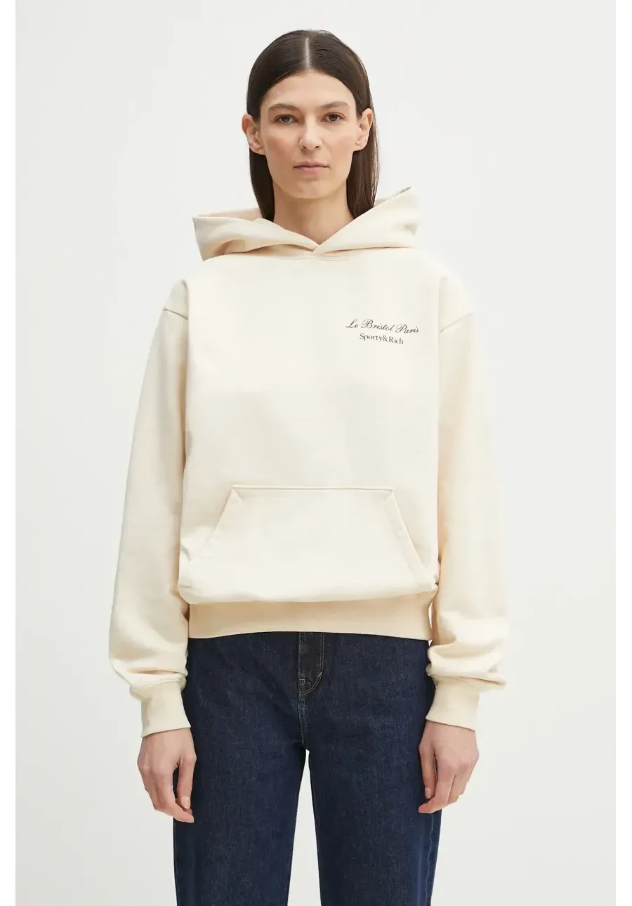 obrazek 1 Sporty & Rich bluza bawełniana Faubourg damska kolor beżowy z kapturem z nadrukiem ST070517619CR01