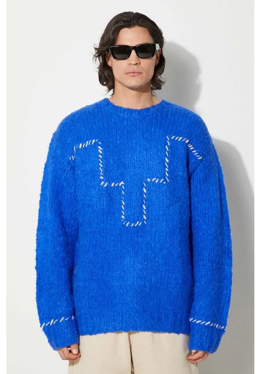 obrazek 1 Marcelo Burlon sweter z domieszką wełny Cross Block Knit Comfort Crew męski kolor granatowy ciepły CMHE035F24KNI0054501